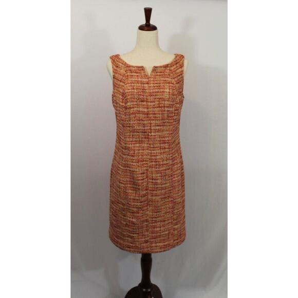 TALBOTS Sz 12P 12 Petite Orange Pink Tweed Sleeveless Sheath Dress - Picture 1 of 7